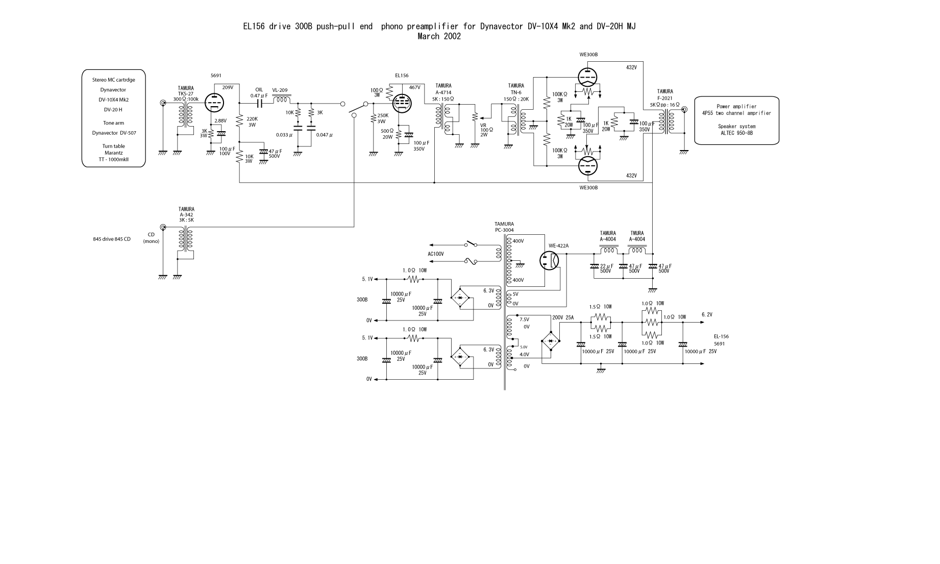 Schematic of EL156/300B preamplifier